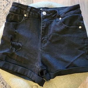 Black Distressed Jean Shorts